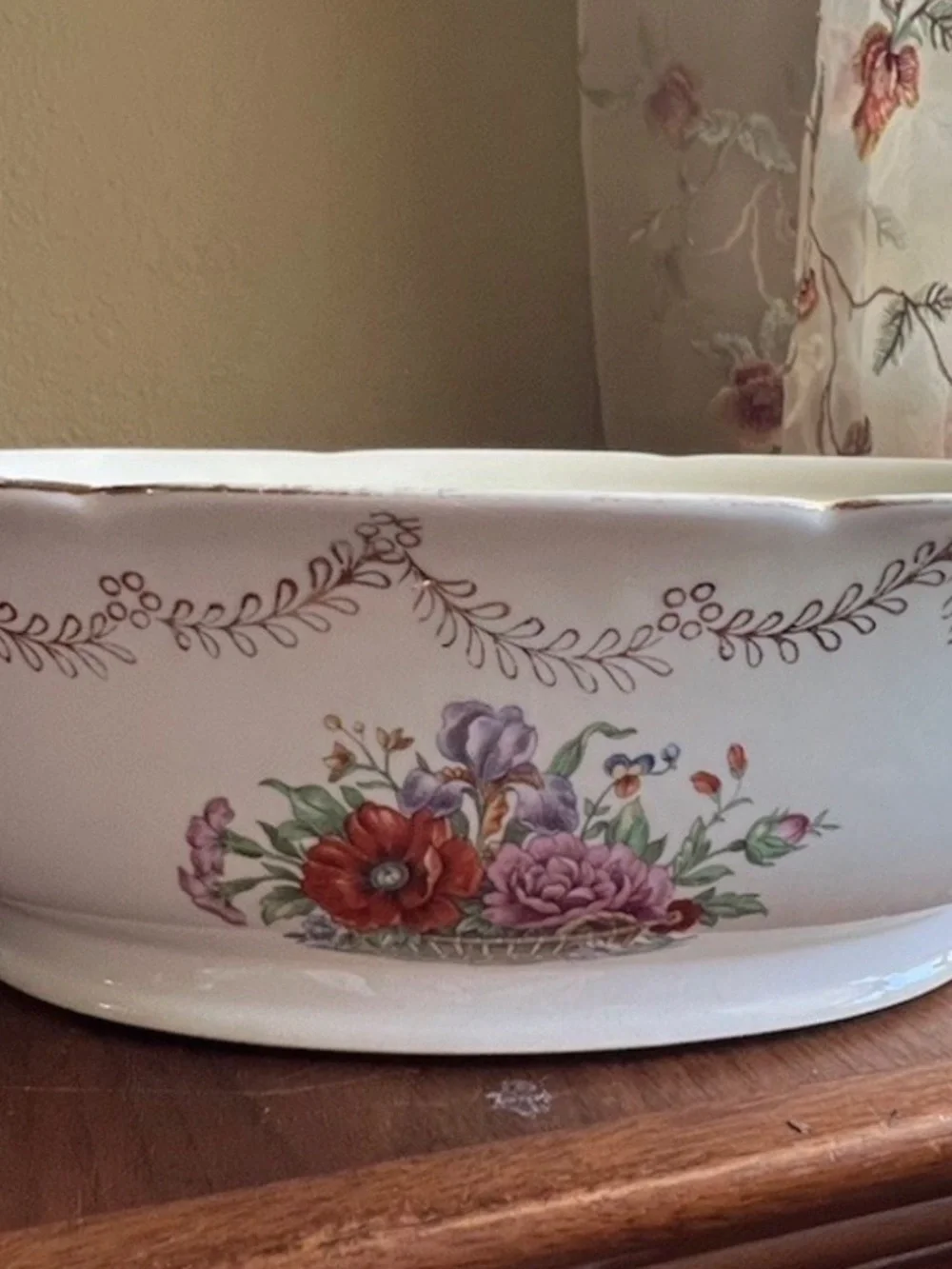 RARE Antique Scalloped Porcelain Tureen Bowl Floral Gold NO LID 10